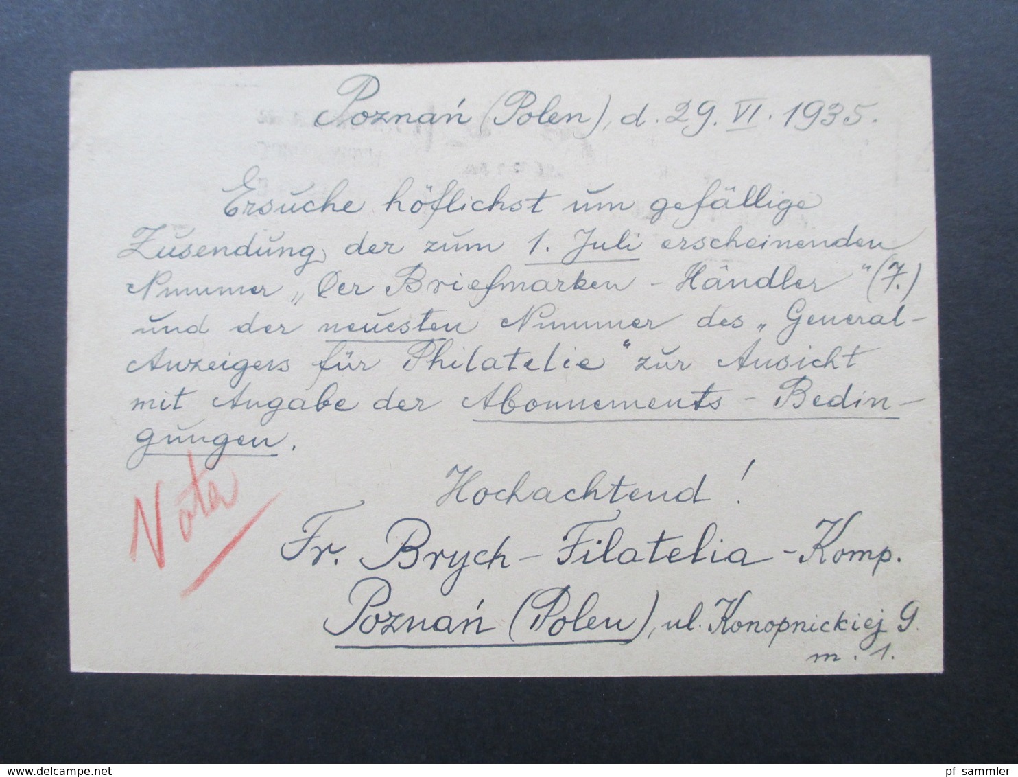 Polen 1935 Ganzsache Mit 2 Zusatzfrankaturen Poznan / Posen - Ludwigslust Firma Gbr. Sauerland & Sohn - Lettres & Documents