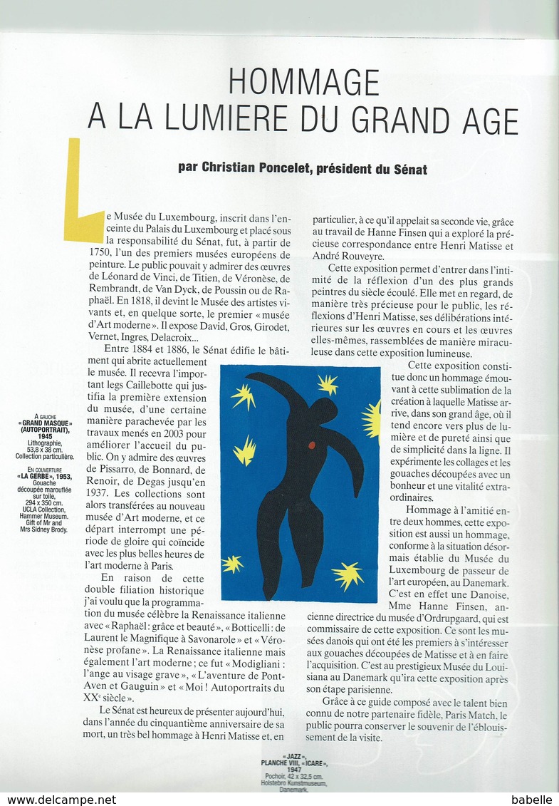 Paris Match - " MATISSE Une Seconde Vie " Musée Du Luxembourg - 2005 - House & Decoration