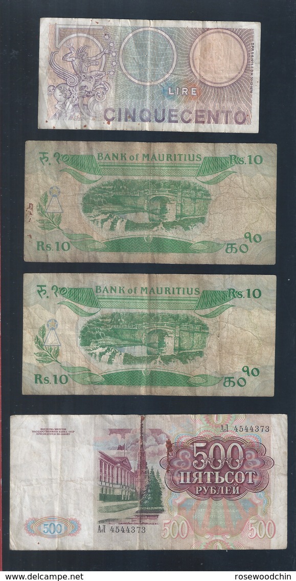 Set Of 4 Pcs. Old Mixed Banknote - Mauritius,  Russia CCCP & REPVBBLICA ITALIANA (#122) - Singapore