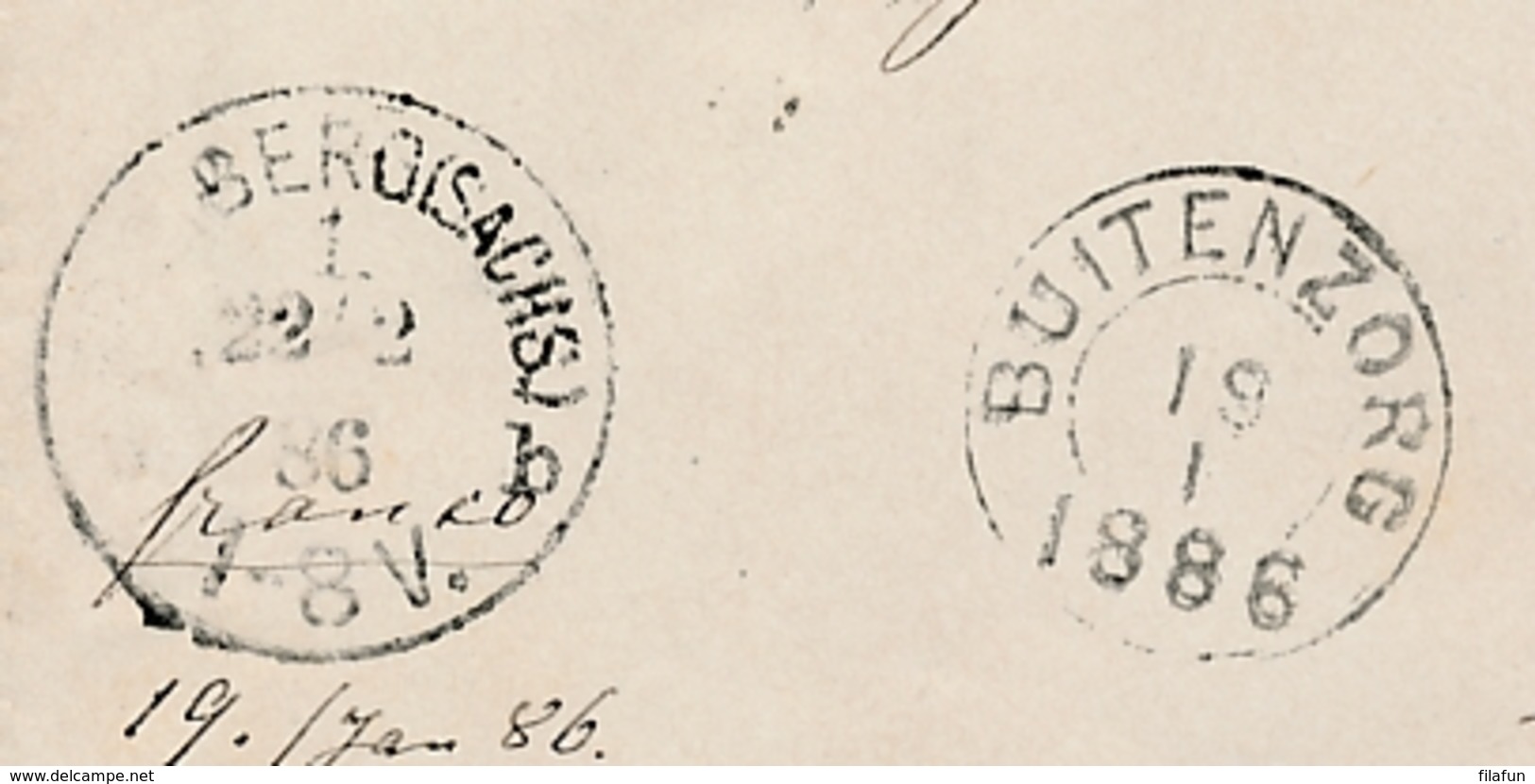 Nederlands Indië - 1886 - 5 Cent Willem III, Envelop G3 Van KR En Puntstempel BUITENZORG Naar Freiberg / Sachsen - Nederlands-Indië