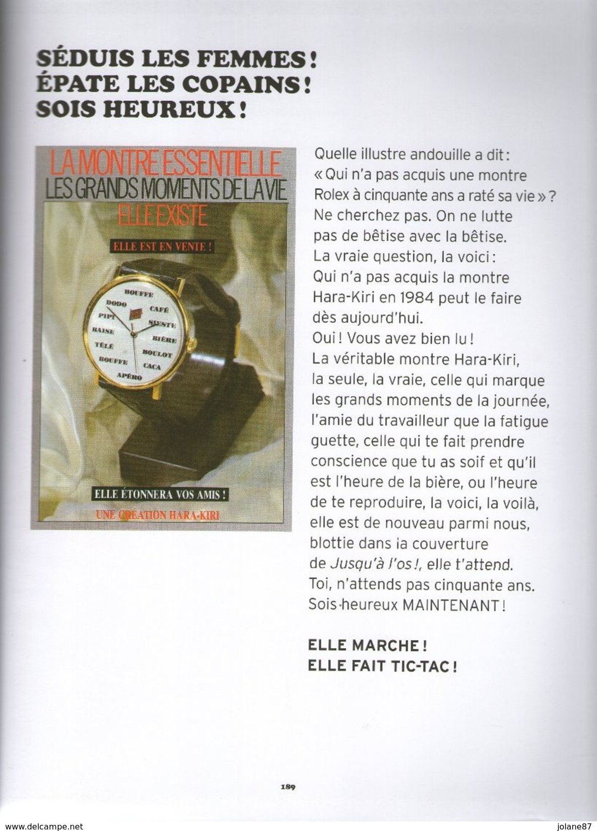 LIVRE     HARA KIRI     CAVANNA PRESENTE  "JUSQU A L OS"        AVEC MONTRE       TIRAGE LIMITE - Humour