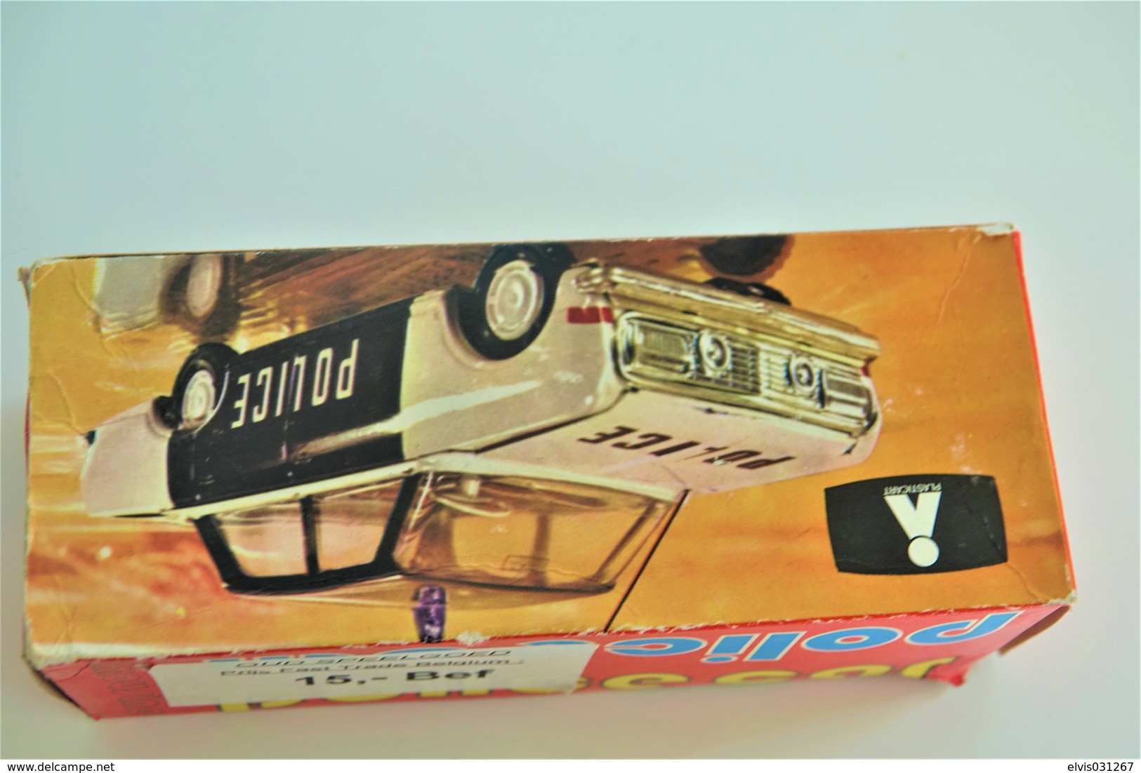 Vintage TIN TOY CAR : mark PLASTICART with BOX - Police Car - 15cm - DDR GDR GERMANY- 1960's - Friction Powered