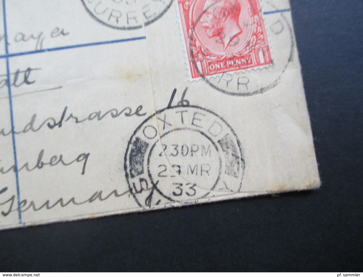 GB 1933 Registered Letter Oxted Surrey Nach Canstatt Württemberg Fee Paid. 2 Einschreiben Mit Zusatzfrankatur - Cartas & Documentos