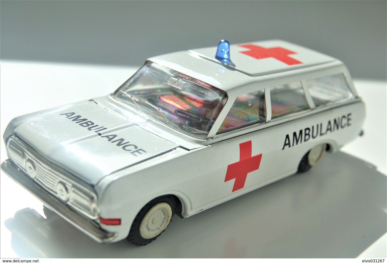 Vintage TIN TOY CAR : Mark PLASTICART With BOX - Ambulance  - 15cm - DDR GDR GERMANY- 1960's - Friction Powered - Collectors & Unusuals - All Brands