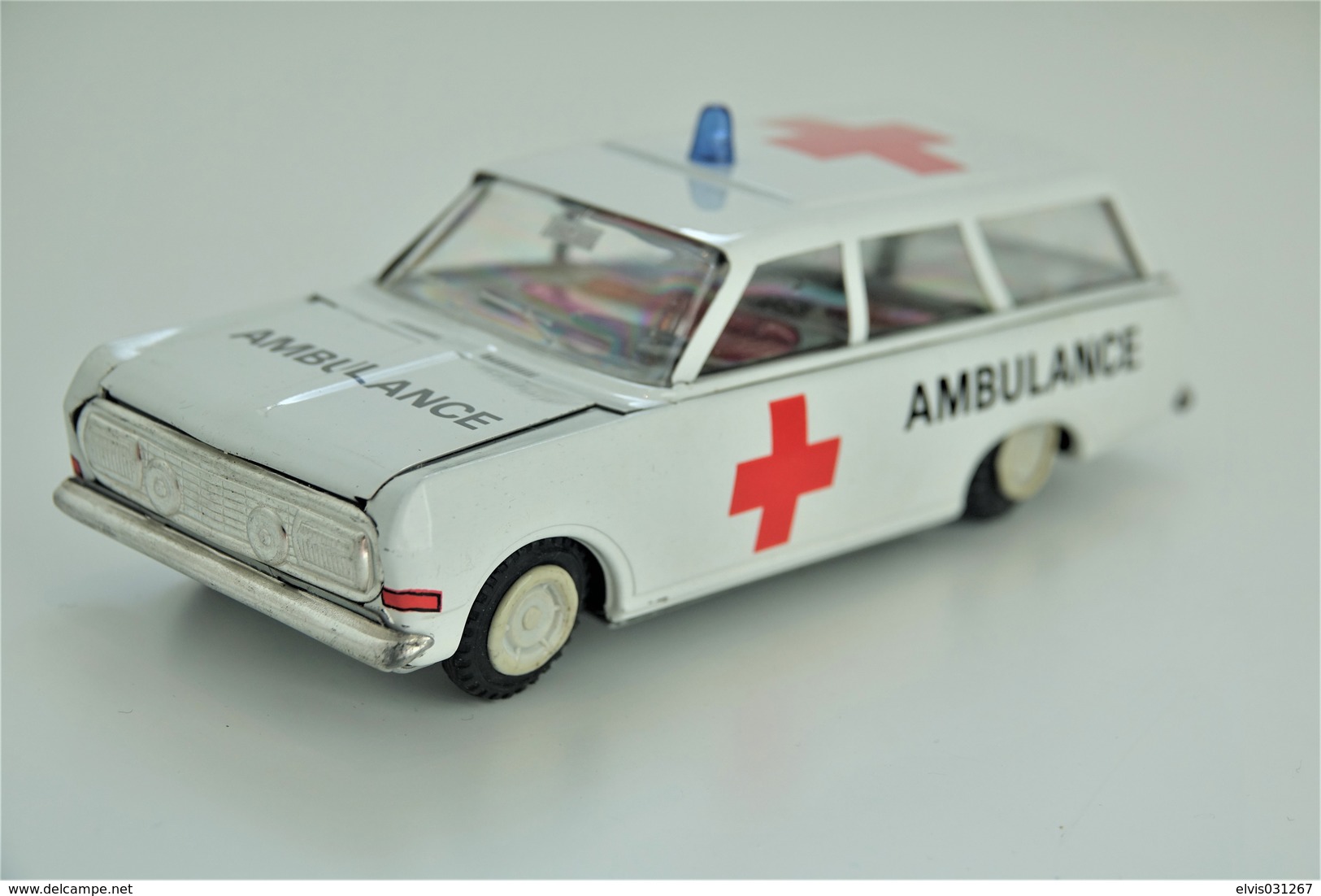 Vintage TIN TOY CAR : Mark PLASTICART With BOX - Ambulance  - 15cm - DDR GDR GERMANY- 1960's - Friction Powered - Collectors & Unusuals - All Brands