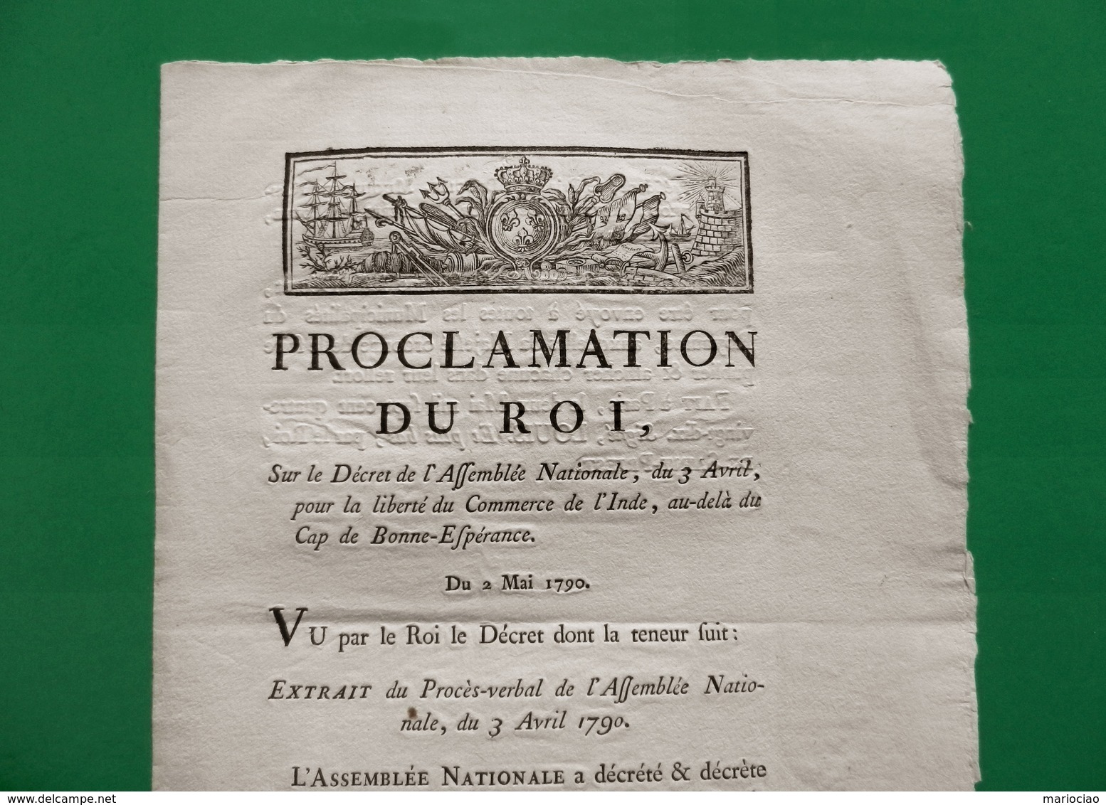 D-FR Révolution 1790 COMPAGNIE DES INDES Liberté Du Commerce De L'Inde, Au-delà Du Cap De Bonne Espérance - Documenti Storici