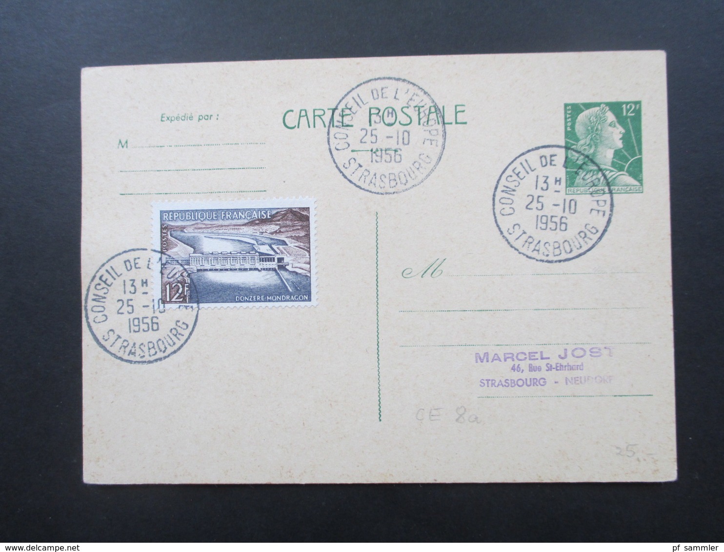 Frankreich 1956 GA Mit Zusatzfrankatur Stempel Conseil De L'Europe Strasbourg - Cartas & Documentos