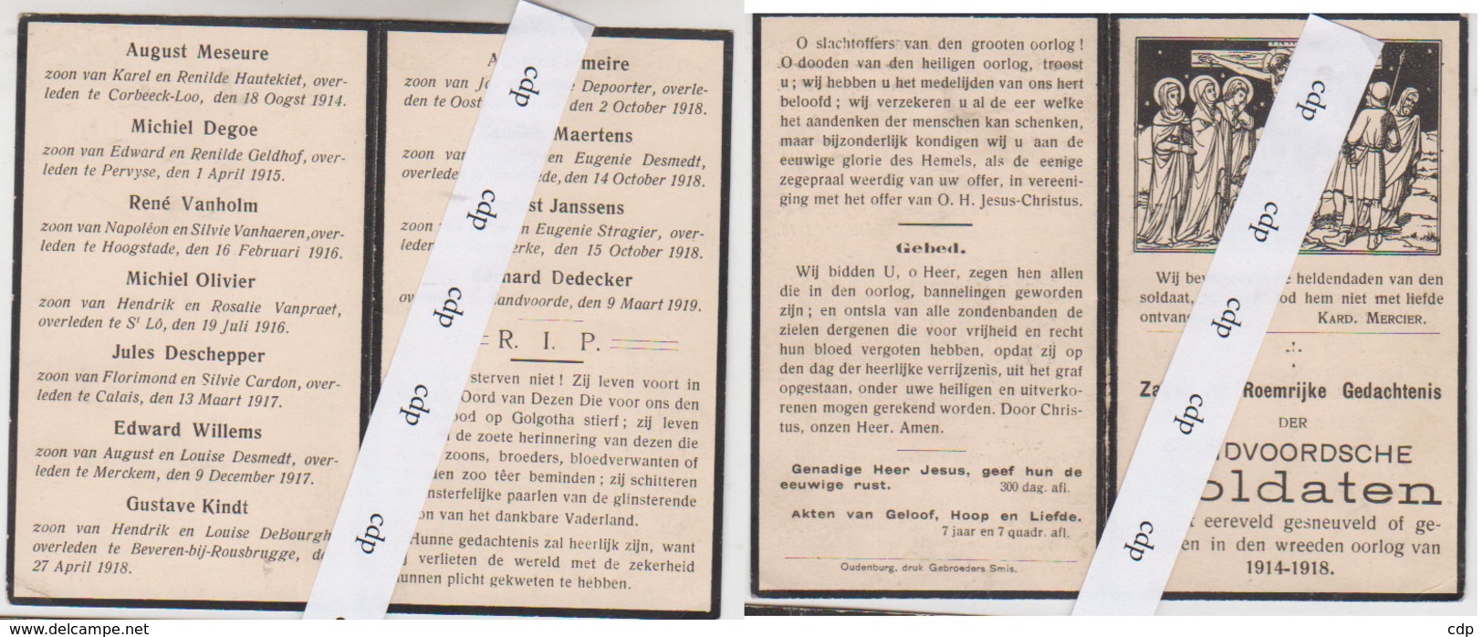 Souvenir Deuil Soldats Morts 14-18 Zandvoordsche - Décès