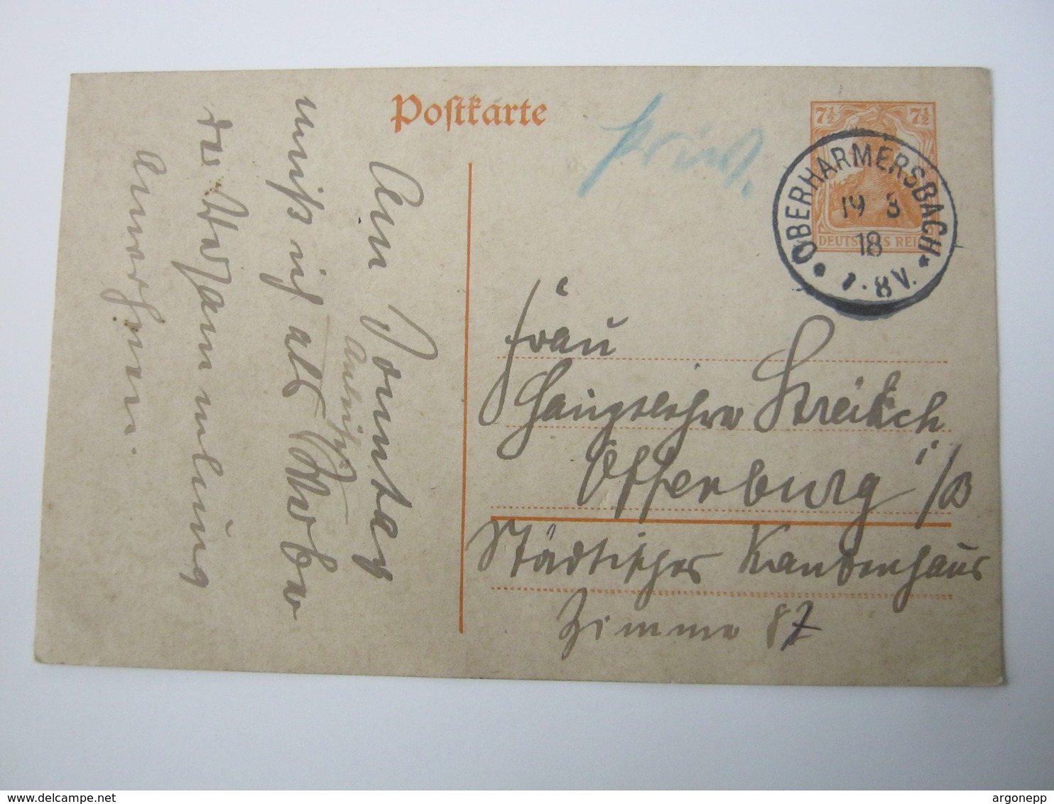 1918 , OBERHARMERSBACH  , Klarer Stempel Auf Karte - Briefe U. Dokumente