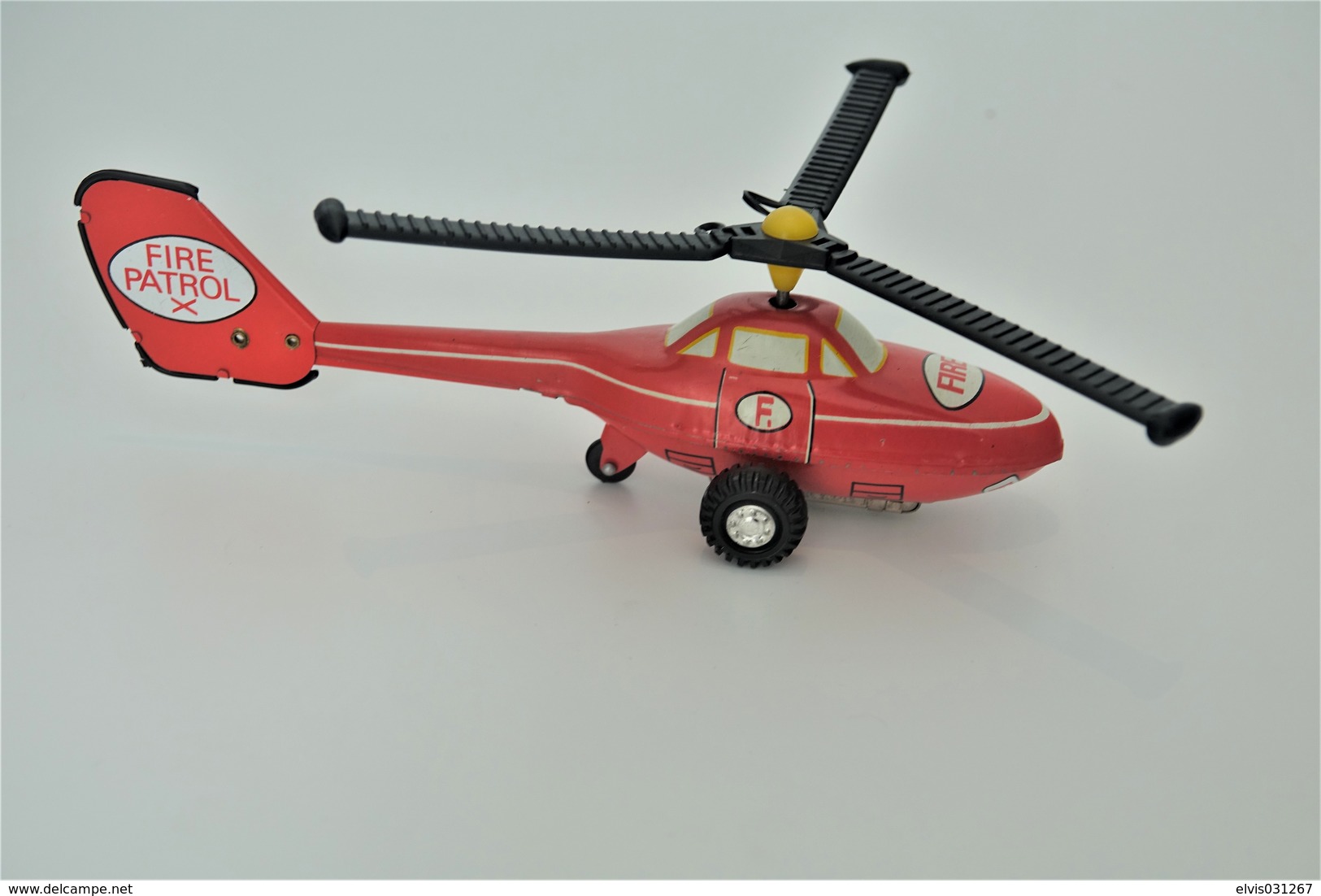 Vintage TIN TOY HELICOPTER  : Mark PLASTICART With BOX - FIRE PATROL - 19cm - DDR GDR GERMANY- 1960's - Friction Powered - Collectors & Unusuals - All Brands