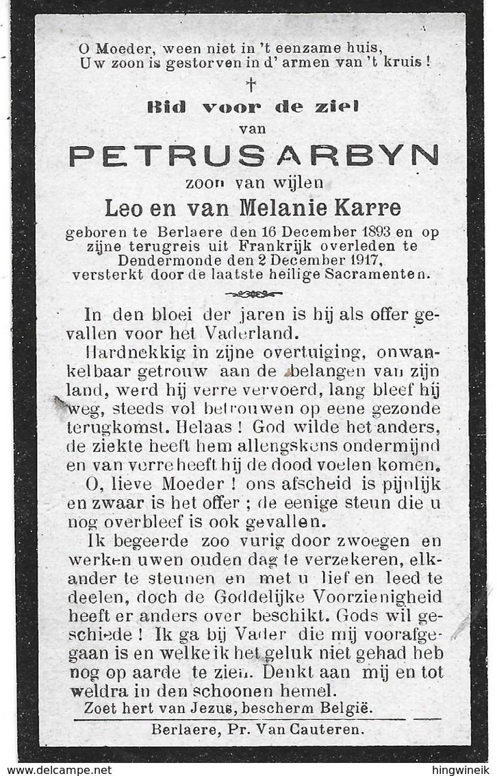 Arbyn Petrus  (gesneuveld -berlare 1893 -dendermonde 1917) - Religion & Esotericism