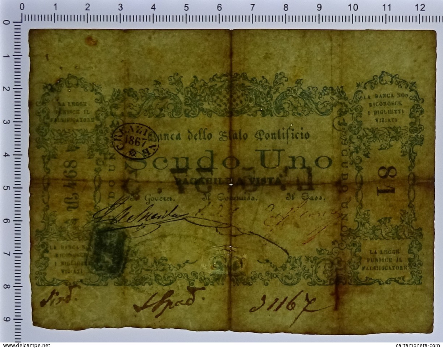 1 SCUDO BANCA DELLO STATO PONTIFICIO 1867 BB - Altri & Non Classificati