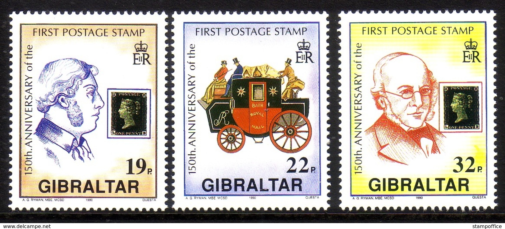 GIBRALTAR MI-NR. 598-600 ** 150 JAHRE BRIEFMARKE SIR ROWLAND HILL POSTKUTSCHE - Gibraltar