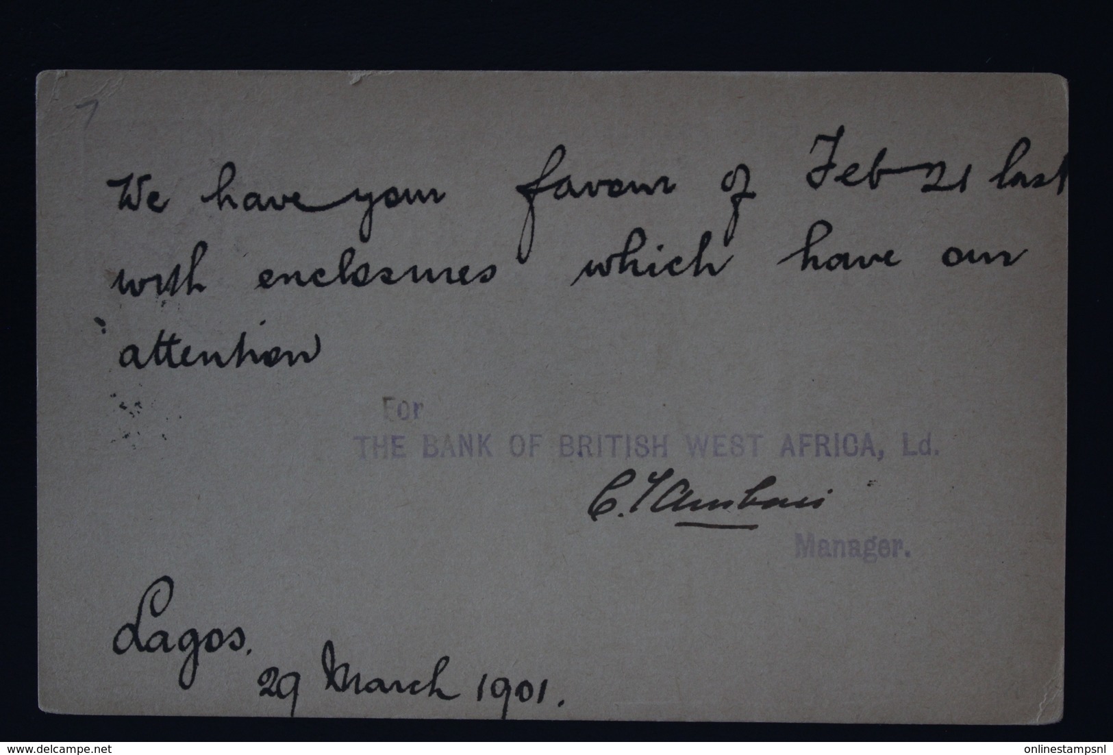 LAGOS Postcard  Lagos 6-4-1906 -> Chicago USA - Nigeria (...-1960)