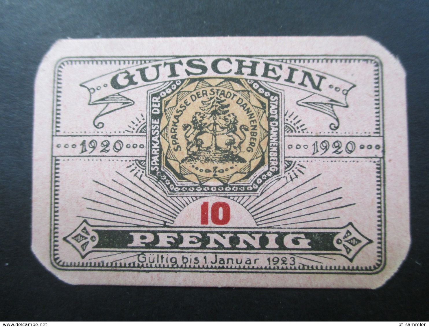 Notgeld Stadt Sparkasse Dannenberg Gutschein über 10 Pfennig 1920 Top Zustand! - Lokale Ausgaben