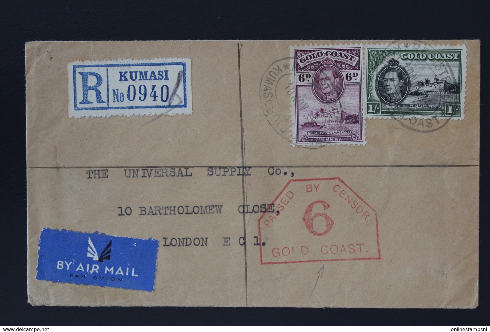 GOLDCOAST Registered Censored Cover  KUMASI 10-11-1939 -> LONDON - Costa D'Oro (...-1957)