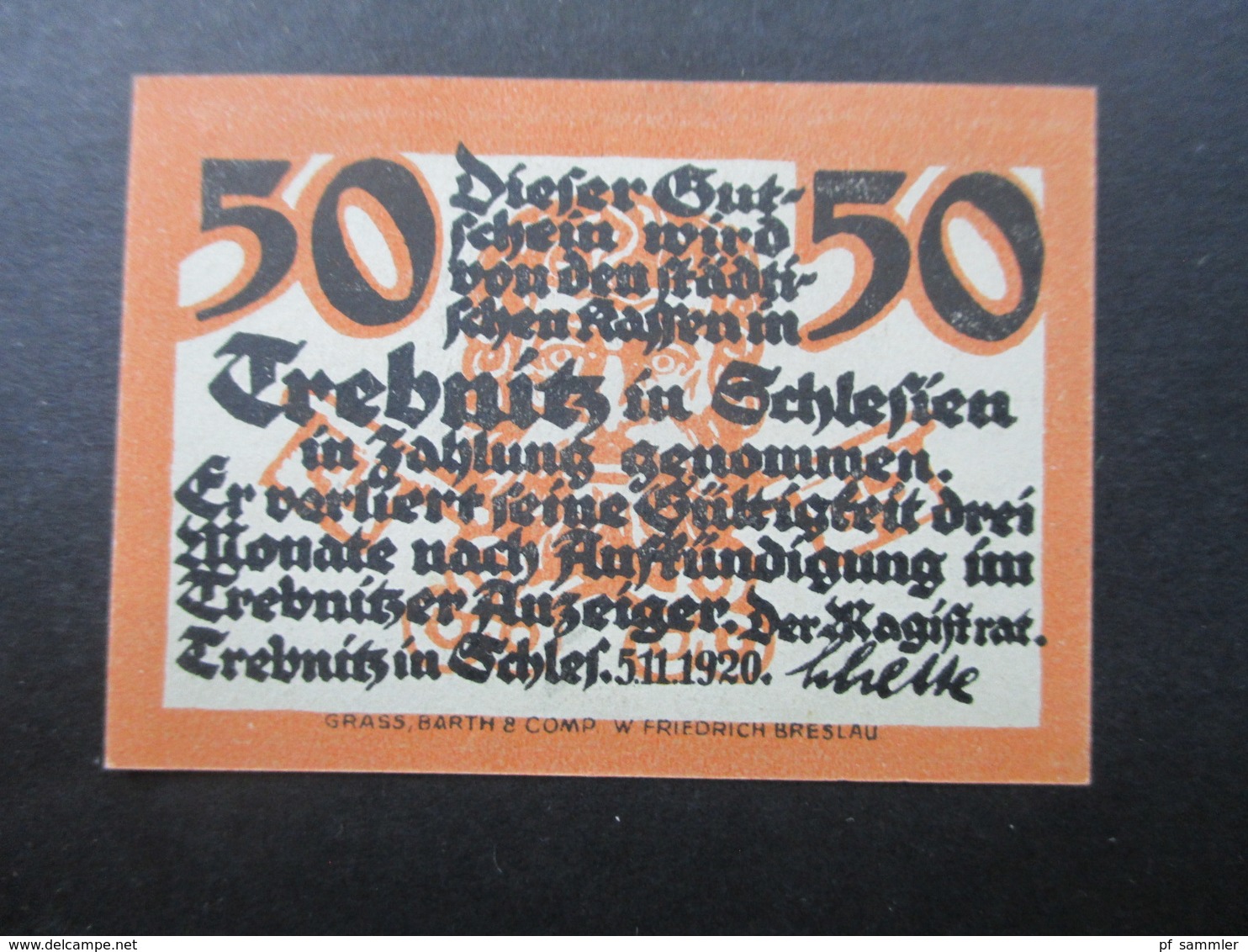 Notgeld Kreisstadt Trebnitz In Schlesien 50 Pfennig 1920 Top Zustand - Lokale Ausgaben