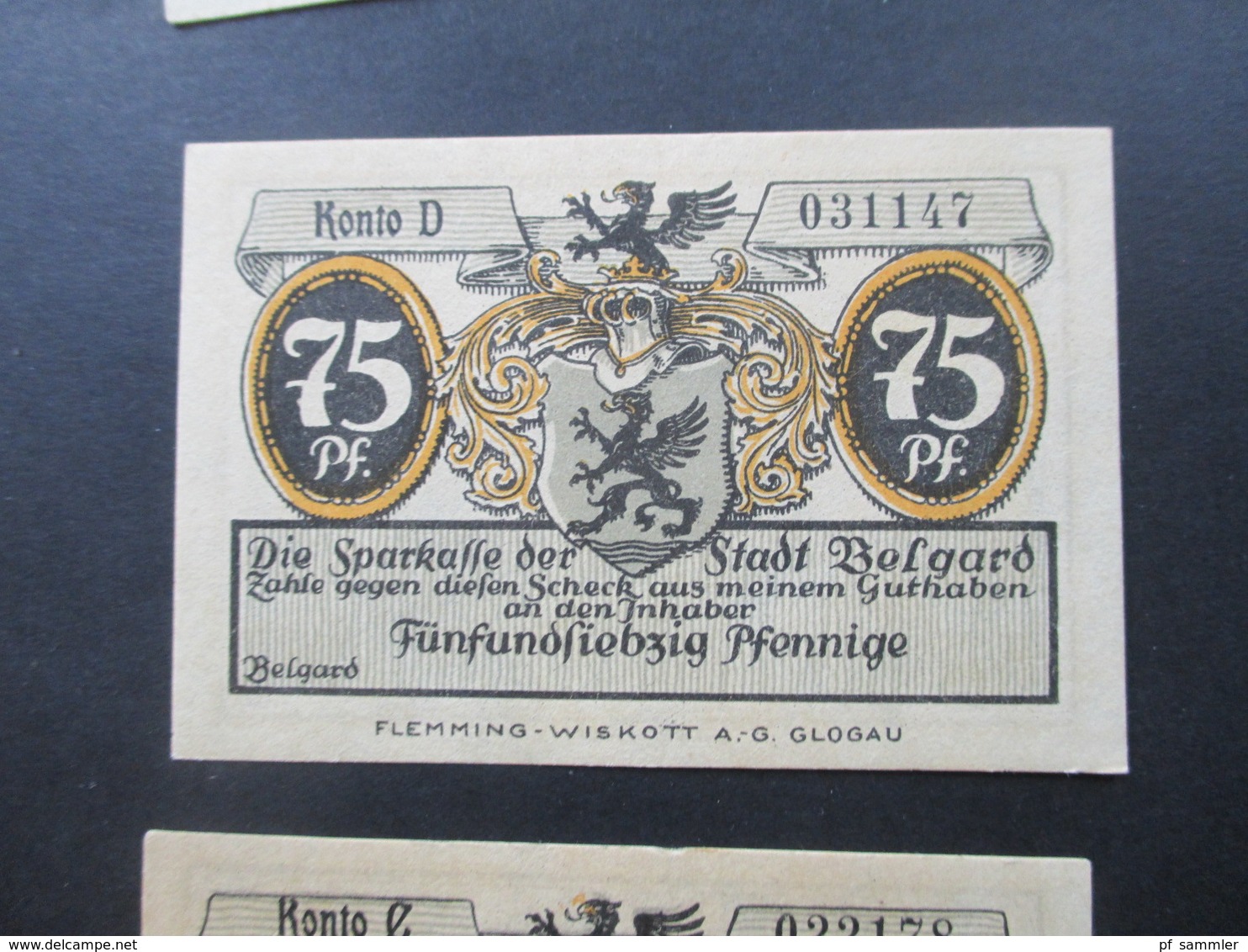 Notgeld Stadt Belgard 5 Scheine / Serie ?? 25 PF - 2 Mark Guter Zustand!