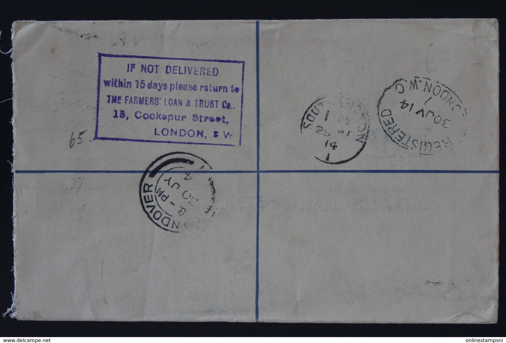 GOLDCOAST Registered Cover OBUASI -> UK 11-7-1914 Purple Cancel : IF NOT DELIVERED - Côte D'Or (...-1957)