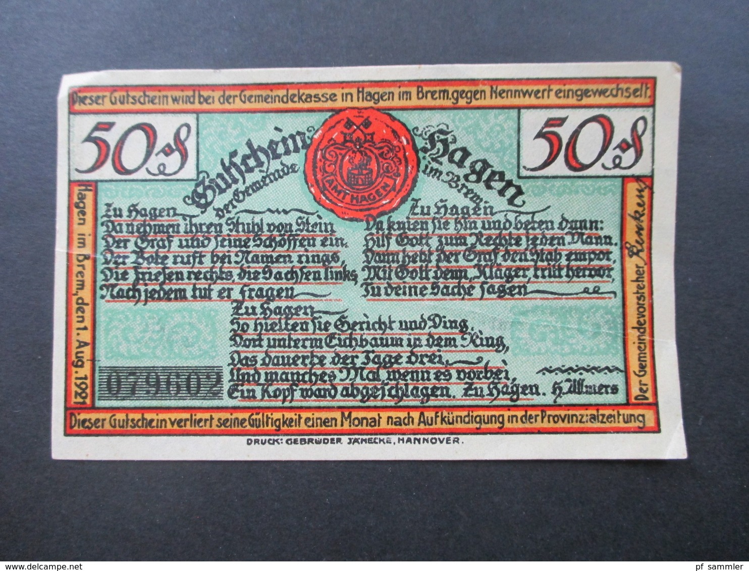 Notgeld Stadt Gemeinde Hagen 1921 2 Scheine Mit Gebrauchsspuren!!! - Lokale Ausgaben