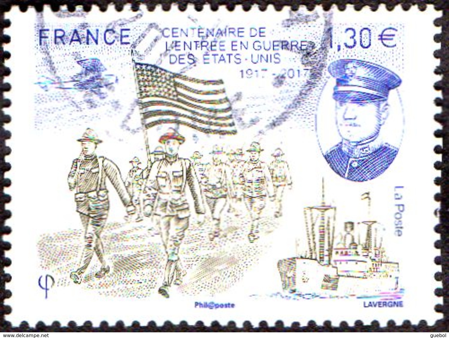 Oblitération Cachet à Date Sur Timbre De France N° 5156 ** Centenaire De L'entrée En Guerre Des États-Unis - 2010-.. Matasellados