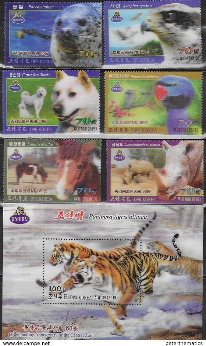 ZOOS , 2019, MNH, FAUNA, BIRDS, PARROTS, DOGS, HORSES, SEALS, RHINOS, TIGERS, 3D STAMPS, 6v+S/SHEET - Parrots