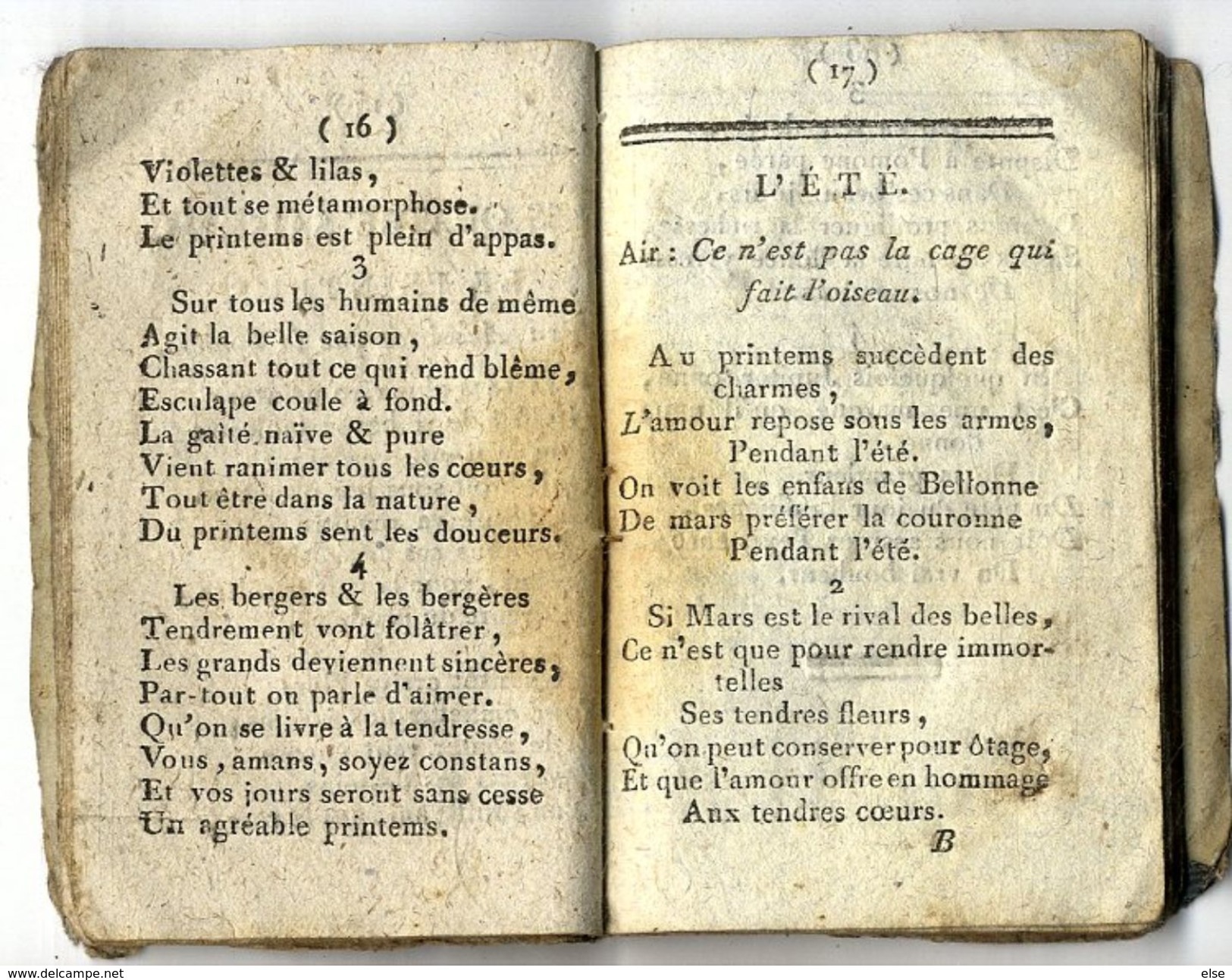 NOUVEAU CALENDRIER DE L AMOUR CHANSON  1796 POUR L AN V DE LA REPUBLIQUE  60 PAGES  RARE - Petit Format : ...-1900