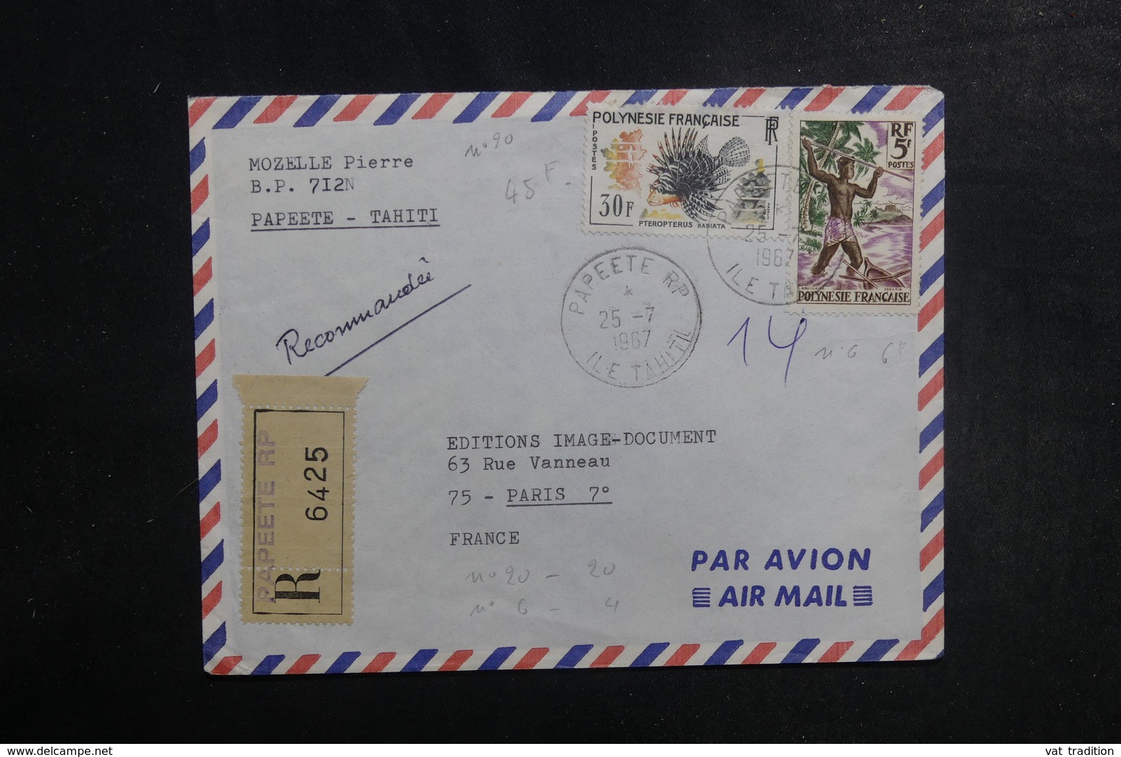 POLYNÉSIE - Enveloppe En Recommandé De Papeete Pour Paris En 1967, Affranchissement Plaisant - L 39705 - Briefe U. Dokumente