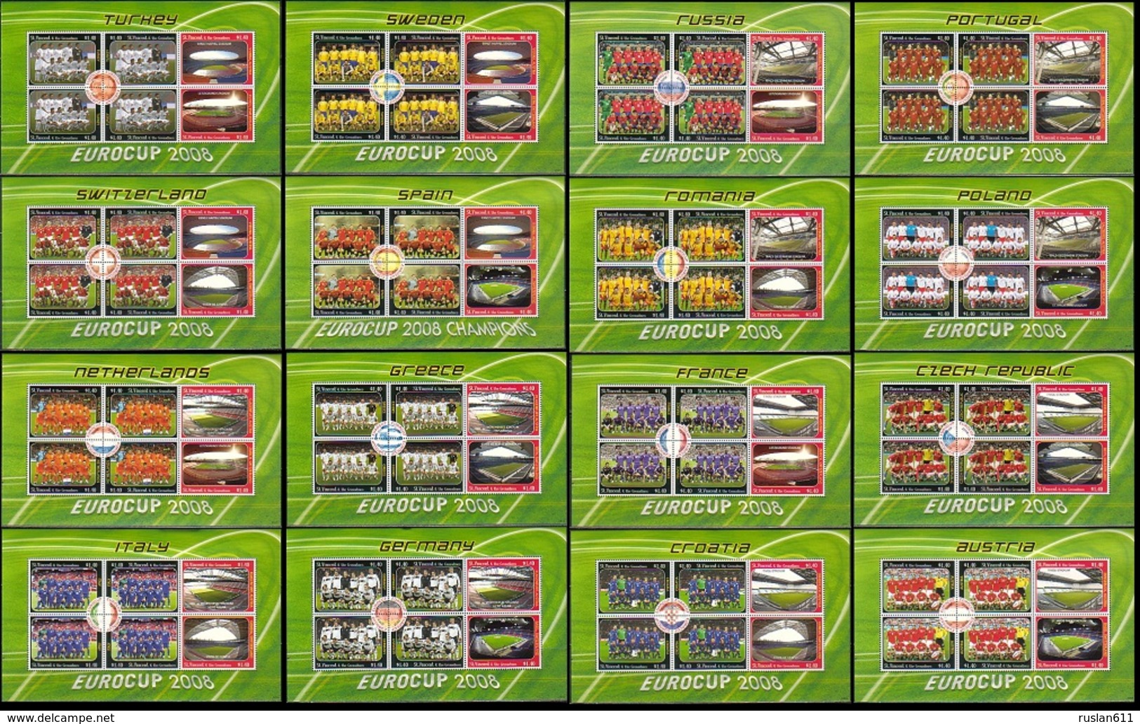 Soccer Football St Vincent Grenadines 16 KB 6470/6557 2008 UEFA European Championship MNH ** - UEFA European Championship