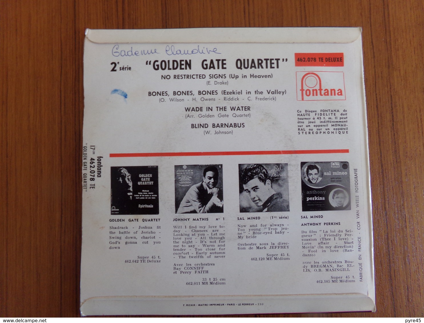 45 TOURS GOLDEN GATE QUARTET FONTANA 462078 NO RESTRICTED SIGNS / BONES BONES BONES / WADE IN THE WATER + 1 - Gospel & Religiöser Gesang