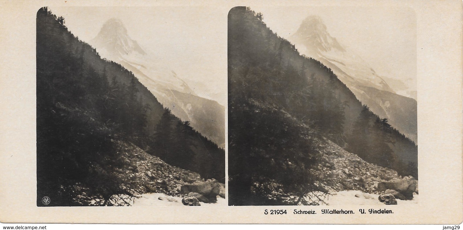 Zwitserland/Schweisz/Suisse, Stereoscoopfoto. Matterhorn, U. Findelen, Ca. 1925 - Stereoscopic