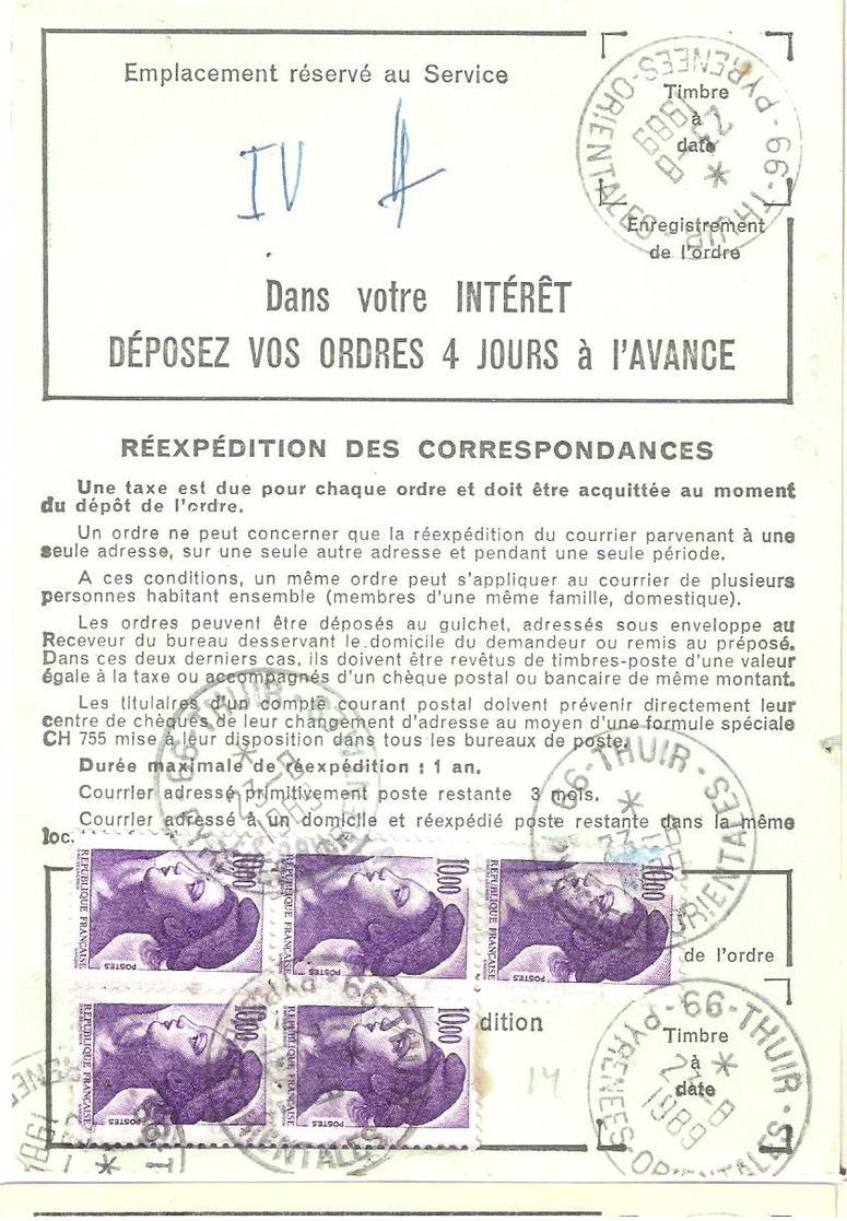 Ordre De Réexpédition Définitif Affranchissement Base Liberté Oblitéré THUIR Pyrénées Orientales - 1961-....