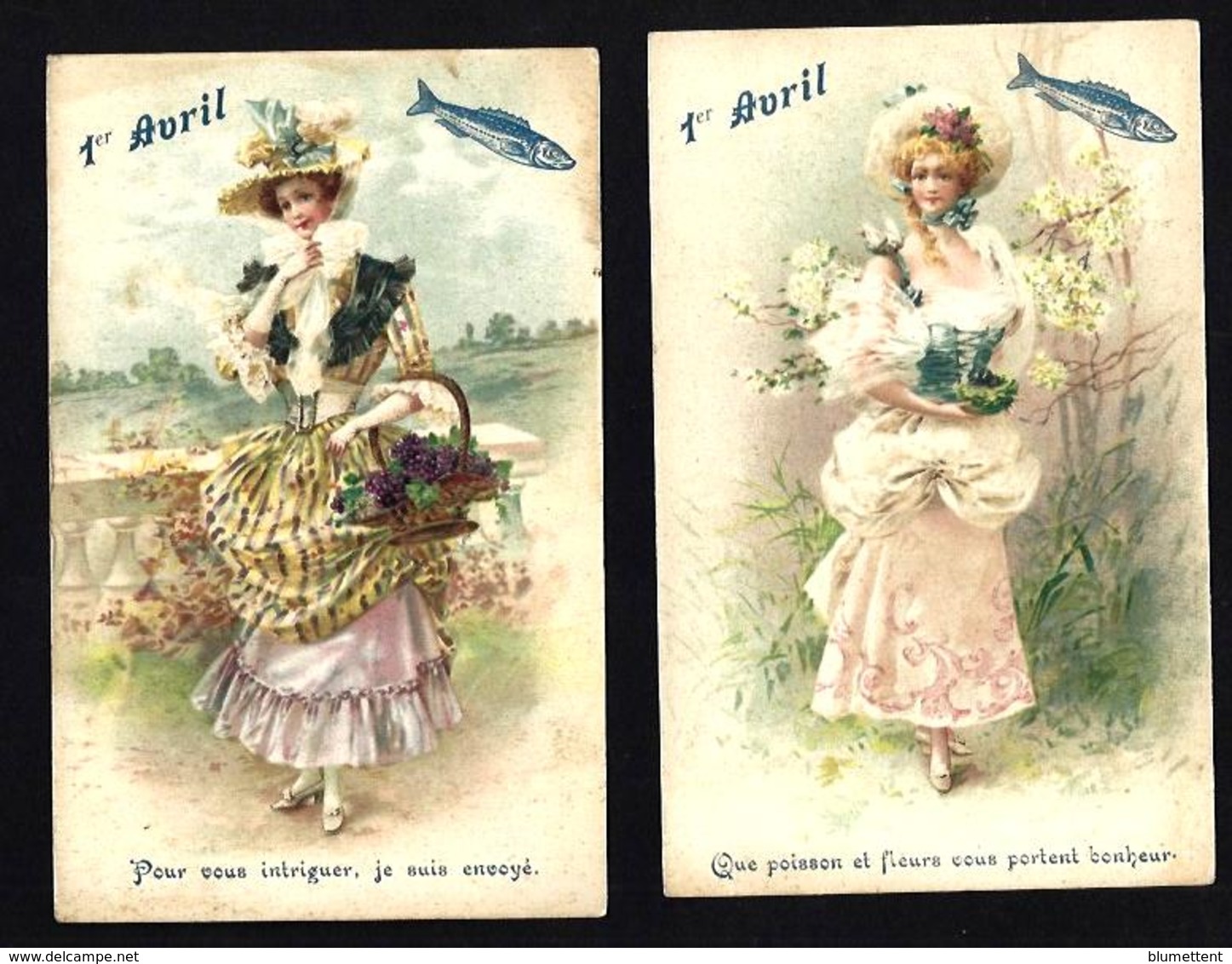 CPA Série De 2 Cartes Art Nouveau Non Circulé Poisson D'avril - Women