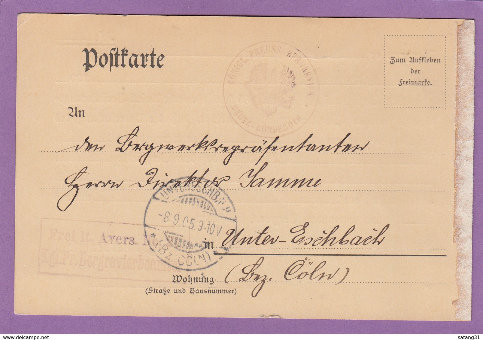 BERGWERK LÜDERICH BEI STEINENBRÜCK,1905. - Briefe U. Dokumente