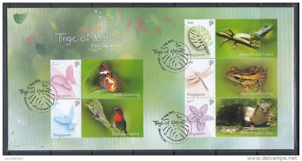 Singapore 2013 Tinge Of Nature, Otter, Butterfly, Bird, Dragonfly, Orchid Etc Mystamp FDC - Other & Unclassified