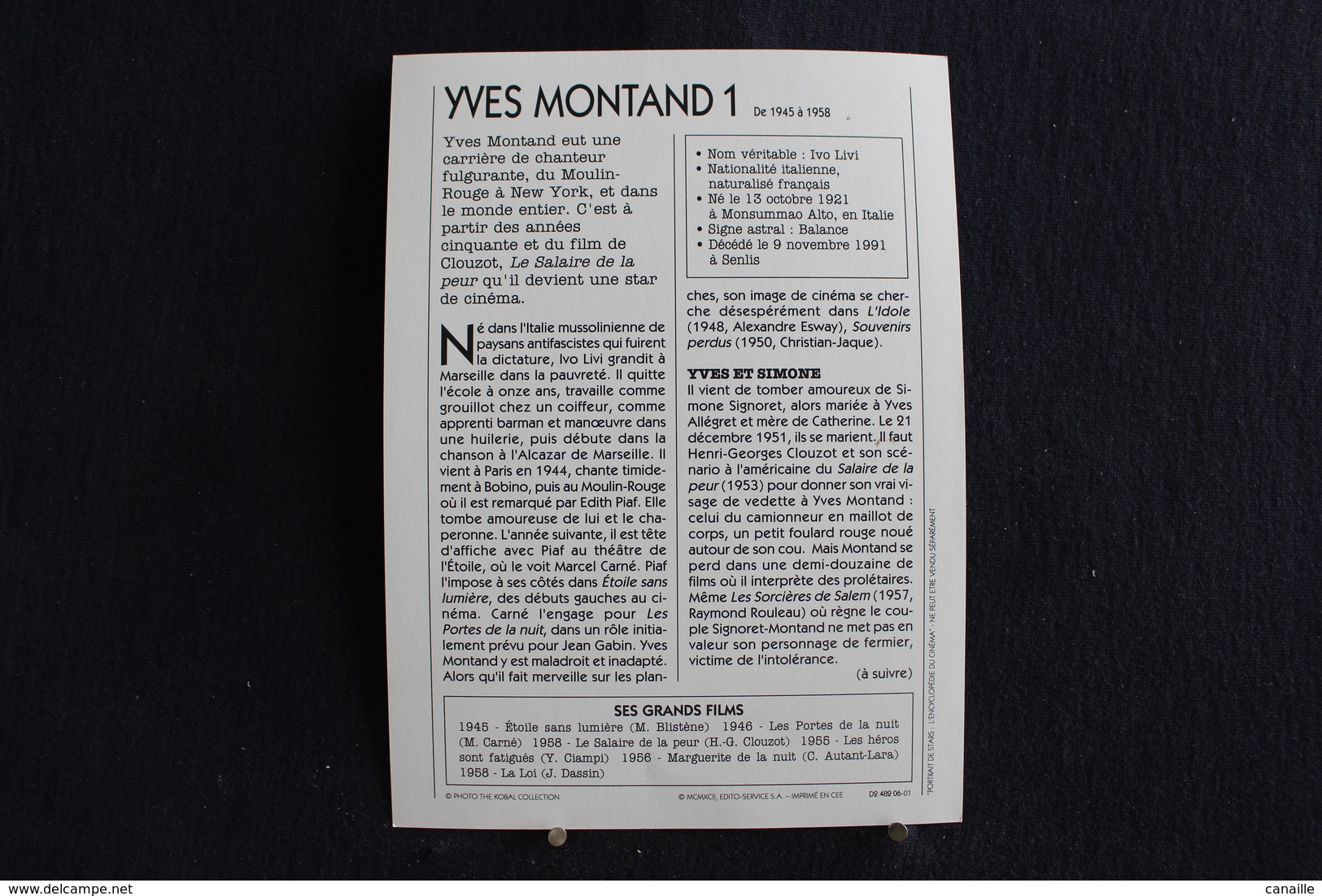 Sp-Acteur,français D'origine Italienne,1960- Yves Montand, Né En 1921 à Monsummano (Italie),mort En 1991 à Senlis France - Acteurs