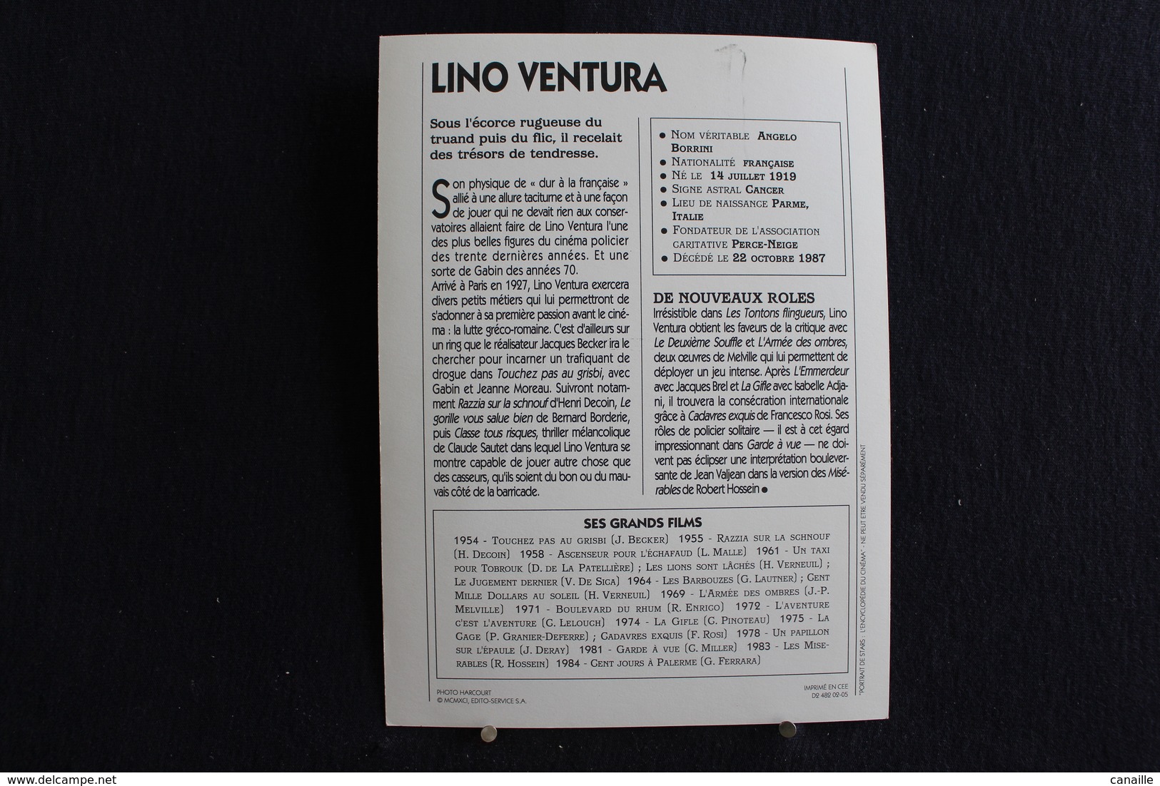 Sp-Acteur,Lino Ventura Est Un Acteur Italien,1965 - Né En 1919 à Parme,Italie Et Mort En 1987 à Saint-Cloud,en France - Schauspieler