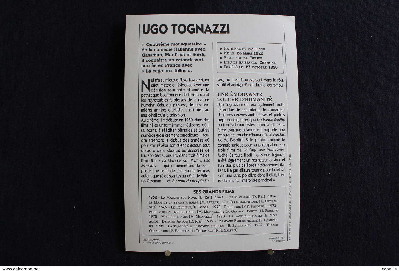 Sp-Acteur,et Réalisateur Italien.1980 - Ugo Tognazzi, Né En 1922 à Crémone Et Mort En 1990 à Rome. - Acteurs