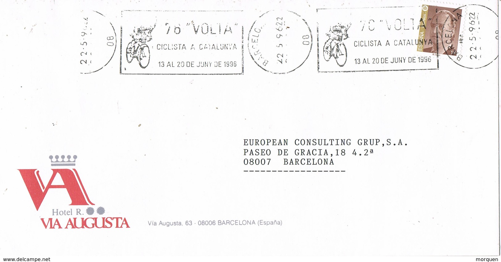 33672. Carta BARCELONA 1996. 78 Volta Ciclista Catalunya. CICLISMO Rodillo - Cartas & Documentos