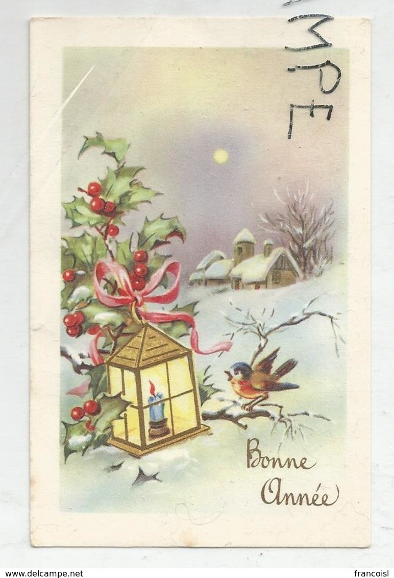 Mignonnette De Vœux. Oiseau, Lanterne, Bougie, Houx, Villa Enneigée. Dorée. - Nouvel An