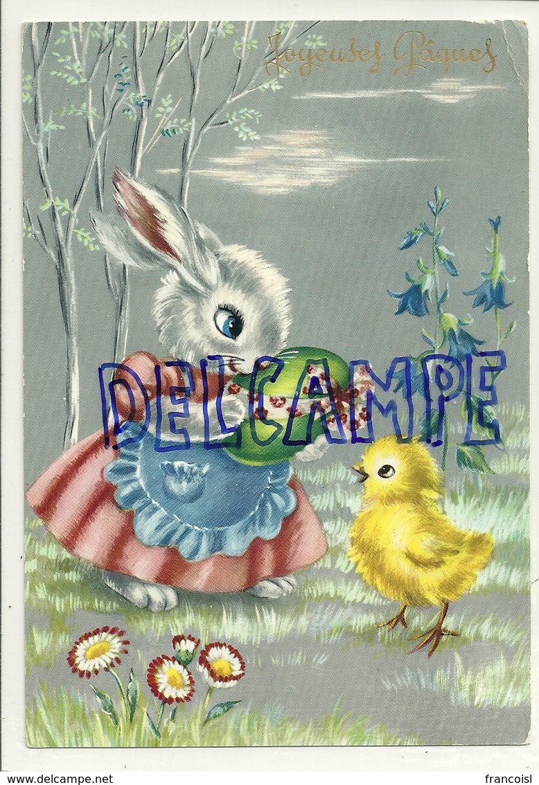 Joyeuses Pâques. Madame Lapin, Oeuf, Poussin - Pâques