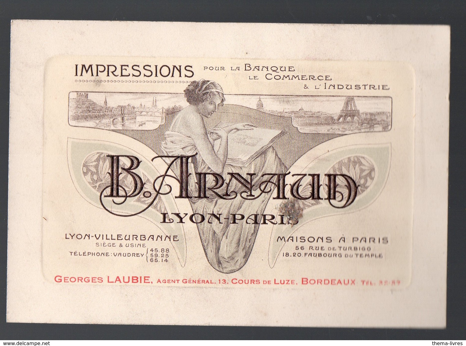Lyon-Villeurbanne (69 Rhône) Belle Carte GRAVEE  : B ARNAUD Imprimeur  (PPP19889) - Publicités