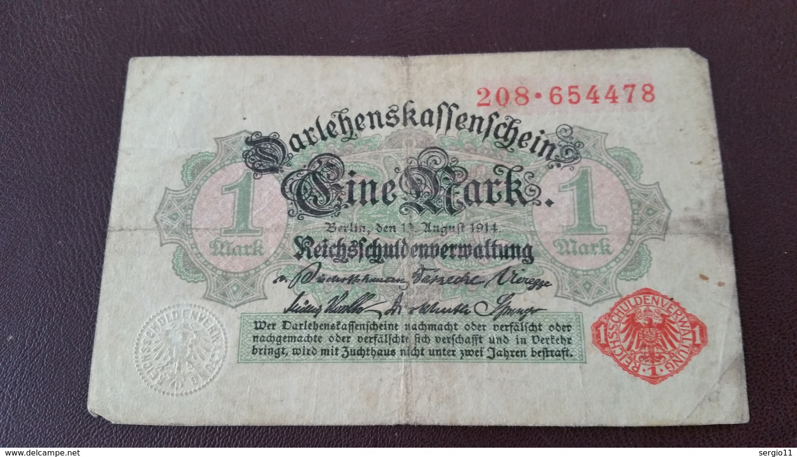 Billet Allemagne 1 Mark 12 Août 1914 N° Série 208 - 654478 - Otros & Sin Clasificación