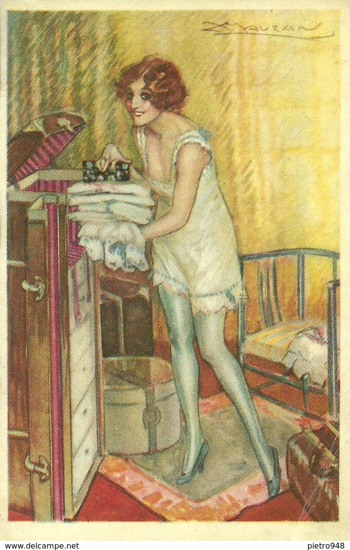 Ragazza Che Ripone I Panni, Riproduzione Da Orig., Reproduction, Illustrazione, Mauzan Illustratore (F24) - Donne