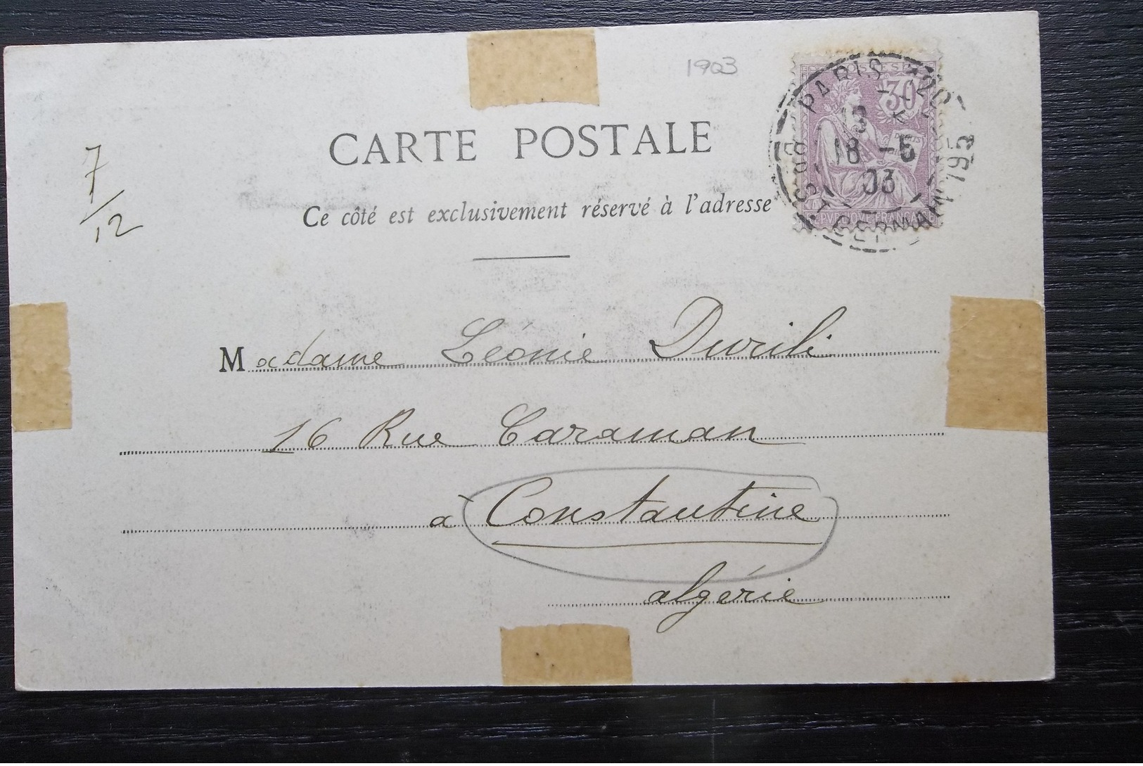 France: 1903 PPC To Algerie (#FS2) - Cartas & Documentos