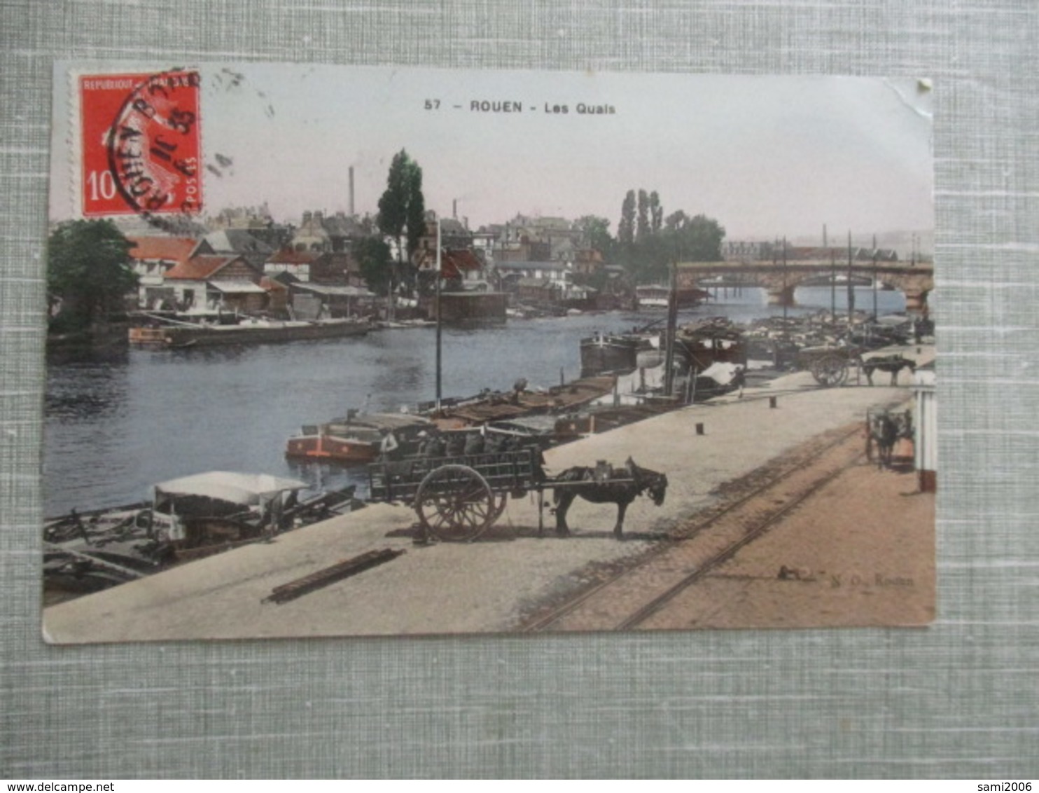 CPA 76 ROUEN LES QUAIS ATTELAGES CHEVAUX BATEAUX - Rouen