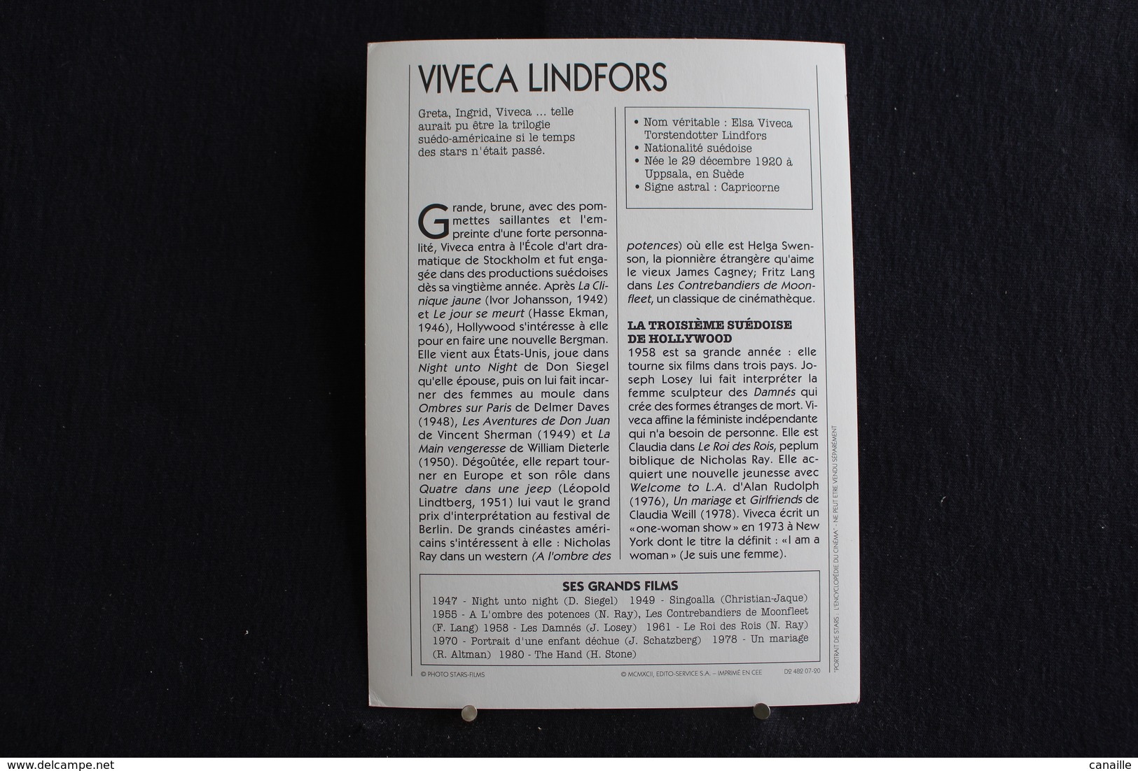 Sp-Actrice,américano-suédoise, 1950 - Viveca Lindfors, Née En 1920 à Uppsala (Suède) Et Morte En 1995 Dans La Même Ville - Acteurs