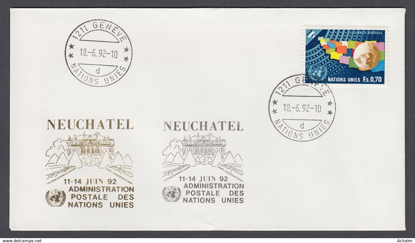 UNO Genf-UN Geneva - Beleg 1992 - MiNr. 78 - Gold-Sonderstempel - Neuchatel - UNO