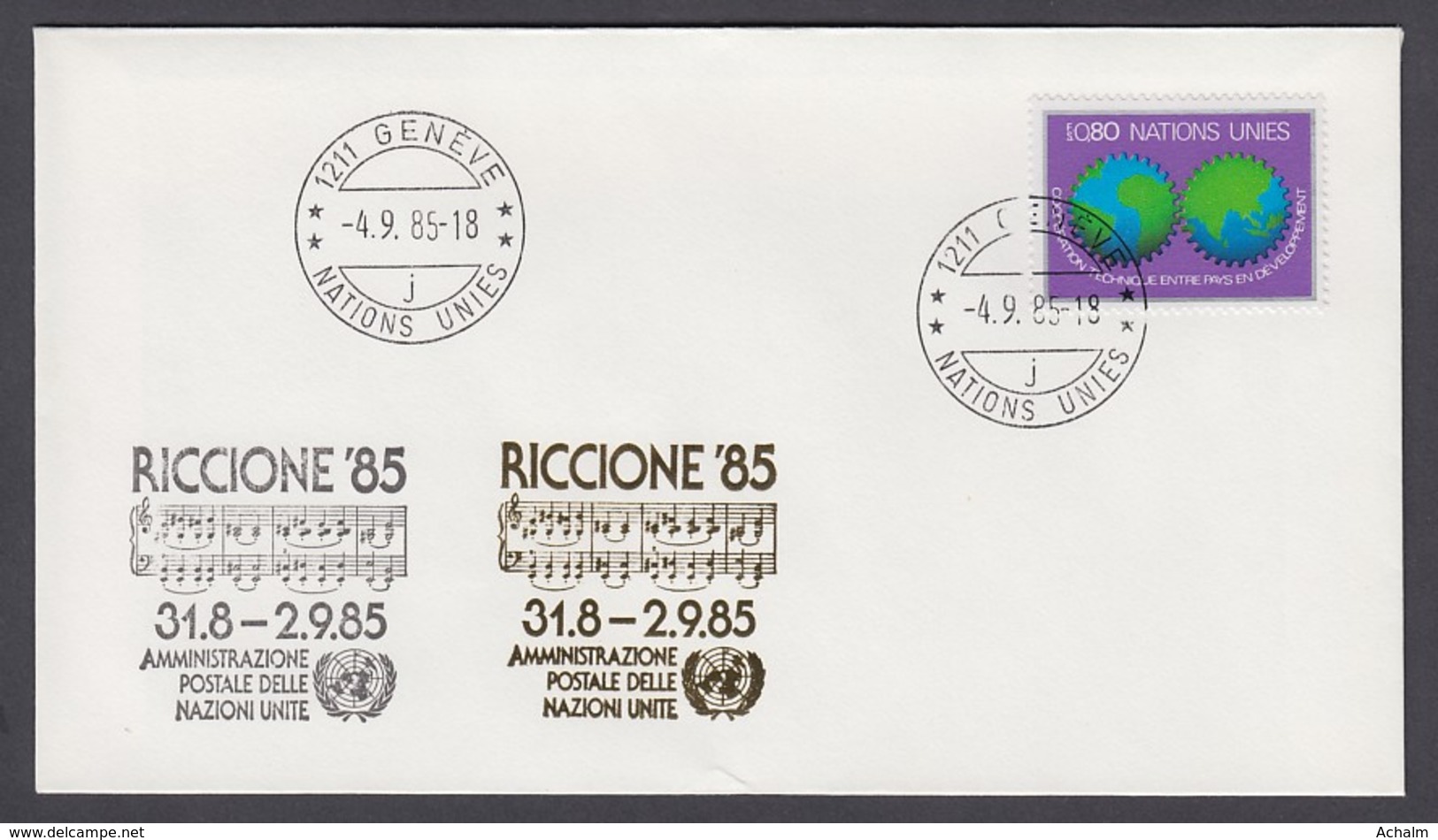 UNO Genf-UN Geneva - Beleg 1985 - MiNr. 80 - Gold-Sonderstempel - Riccione 85 - UNO