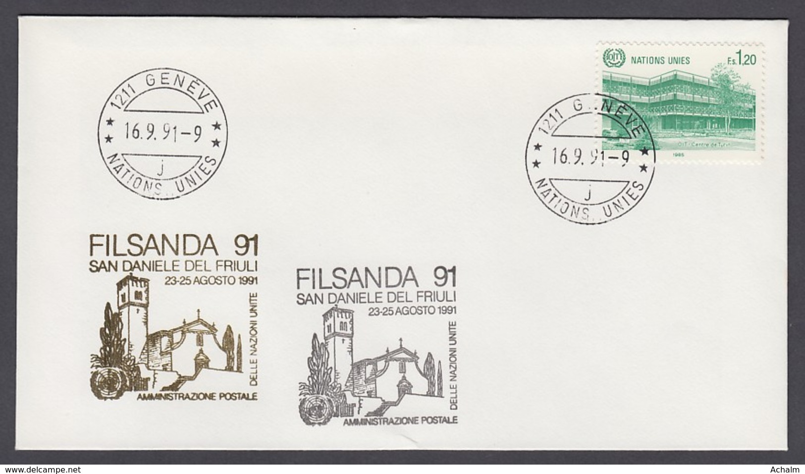 UNO Genf-UN Geneva - Beleg 1991 - MiNr. 128 - Gold-Sonderstempel - Filsanda 91 San Daniele Del Friuli - UNO